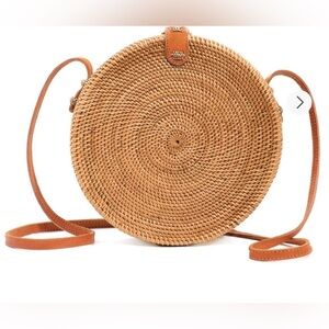 Amerri Ata Bag (Medium) Round Woven rattan Tan Crossbody Bag